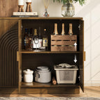 Fluted Sideboard Buffet Cabinet with Storage - 57" Credenza Coffee Bar Cabinet with 4 Doors, Accent Kitchen Storage Cabinets with Adjustable Shelves for Living Room & Kitchen, Entryway, Walnut