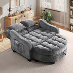 Oversized Chaise Lounge Chair Indoor with Ottoman, Chenille Tufted Comfy Loveseat Sofa Chair with Adjustable Backrest, Fluffy Recliner Sofa, Convertible Couch Sleeper Bed for Living Room(51"W, Grey)