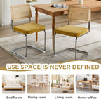 Rattan Dining Chairs Set of 2, Mid Century Kitchen Chairs with Natural Mesh Rattan Backrest & Metal Chrome Legs, Cesca Design Velvet Dining Room Chairs for Kitchen, Gold Yellow(Chair Only)