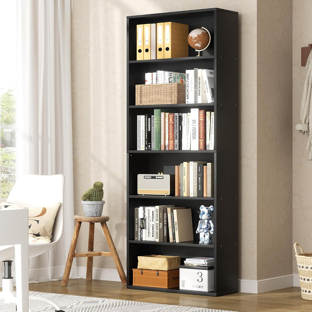 6-Tier Bookshelf, Modern Open Bookcase,6 Shelf Display Storage Shelves Floor Standing, 71 inches Tall Shelves for Home Office, Black