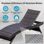 Set of Foldable Long Reclining Patio Seating Chairs, 2 Folding Chairs Patio Chaise Lounge, Outdoor Wicker Lounge Chaise, Rattan Chaise Lounge Lawn Sunbathing Recliner Beach Pool Backrest Recliners