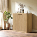 Evermagin 31.5" Oak Buffet Cabinet with Storage, Small Sideboard Cabinet, Boho Accent Credenza, Fluted Console Table with Doors for Dining Room, Kitchen, and Living Room