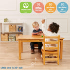 ECR4Kids 24in x 36in Rectangular Hardwood Table with 16in Legs and Two 8in Chairs, Kids Furniture, Honey, 3-Piece | Durable rubberwood, GREENGUARD Gold Certified, ANSI/BIFMA Compliant, 2-3 years, 74 lb seat capacity, classroom & home use