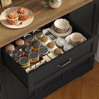 HITHOS 70" LED Kitchen Pantry Cabinet with Charging Station, 47" Wide Pantry Storage Cabinet with Large Microwave Stand, Modern Kitchen Hutch with Drawers for Dining Room, Black