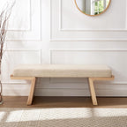 47.2" Natural Wood Bedroom Bench, Upholstered Entryway Bench, Modern End of Bed Ottoman with Soft Padded Seat & Solid Wood Frame for Dining Room and Living Room, Linen