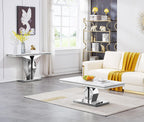 SSLine Modern White Faux Marble Console Table Luxury Entryway Table with Silver Pedestal Base 46.8" Mid-Century Elegant Sofa Table w/Mirrored Stainless Steel Frame for Living Room Hallway
