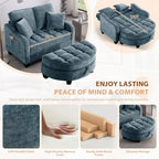 Oversized Curved Chaise Lounge Chair Indoor with Ottoman, 54.8" Cloud Reading Chair Soft Chenille Circle Couch w/Adjustable Backrest for Living Room, Apartroom, Bedroom, Blue