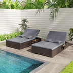 Tangkula Outdoor Rattan Daybed with 6-Level Adjustable Backrests, 2-Person Adjustable Wicker Recliner Bed with Cushions & Folding Side Trays, Double Sunbed Lounger for Balcony, Backyard & Poolside