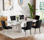 78.74" Extendable Dining Table for 6 8 10 Person, Modern White Faux Marble Expandable Kitchen Table with Dual Column Pedestal, Large Rectangle Wooden Expanding Table for Kitchen Dining Conference Room