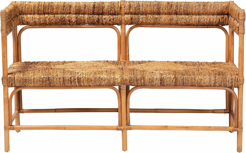 Bali & pari Adisa Natural Rattan Bench - Handcrafted Banquette with Woven Seagrass Seat and Open Back, Coastal Boho Accent Seating for Entryway, Dining or Living Room