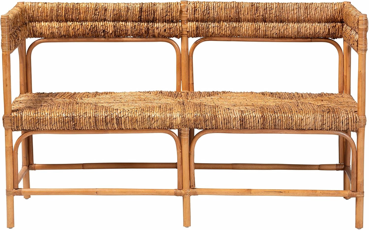 Bali & pari Adisa Natural Rattan Bench - Handcrafted Banquette with Woven Seagrass Seat and Open Back, Coastal Boho Accent Seating for Entryway, Dining or Living Room