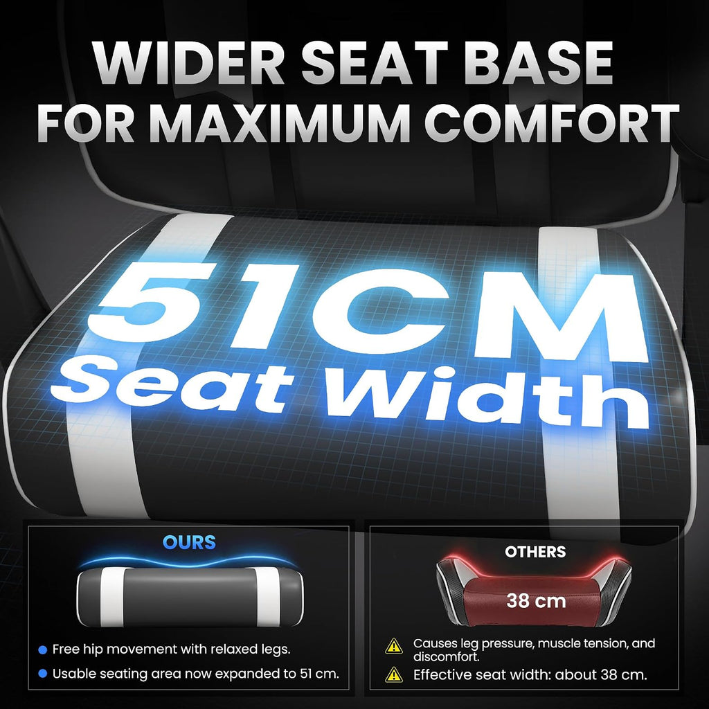Gaming Chair for Adults Gamer Game Ergonomic PC Chair, 7-Point Support | Pocket Springs & Foam,51cm Wide Seat,Sync Armrests, 90°-135° Backrest, PU Leather, Black and White, 400lbs Load