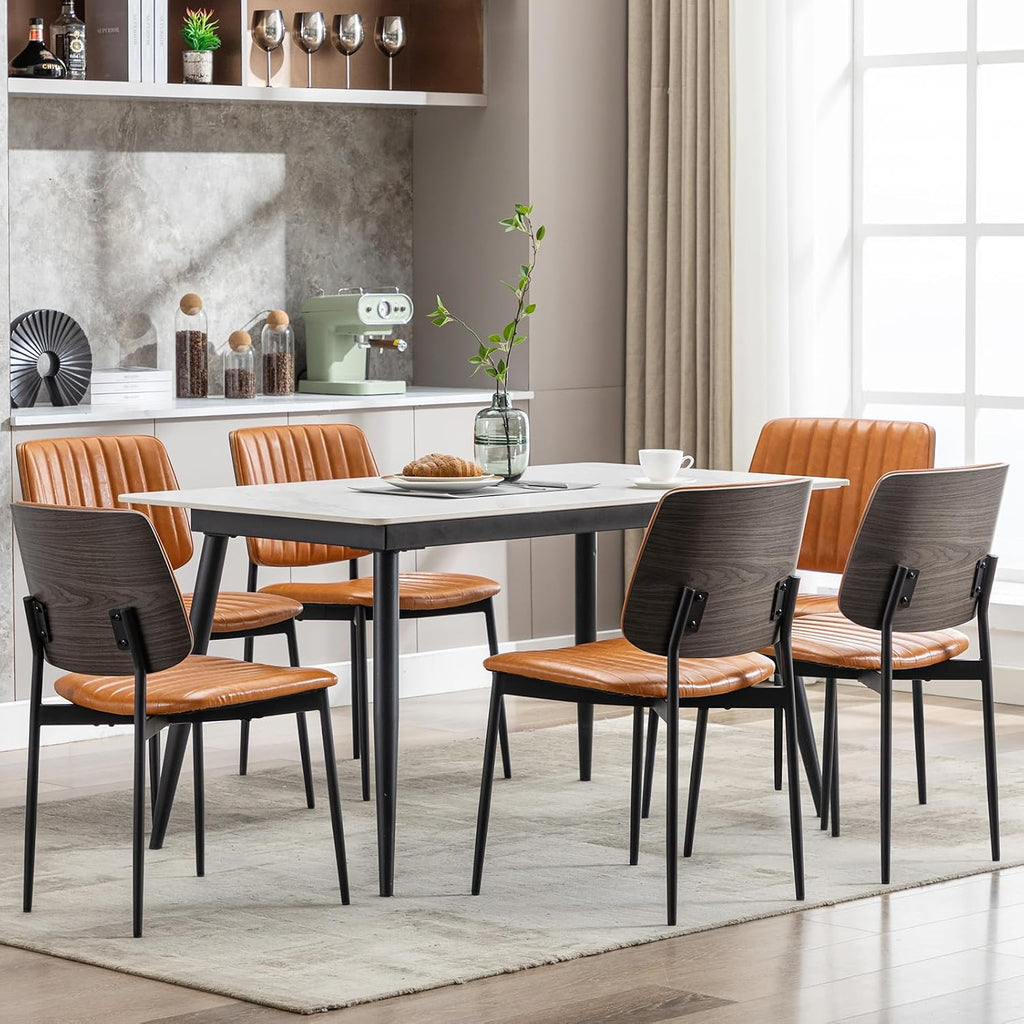 Okeysen Leather Dining Chairs Set of 2, Mid Century Modern Dining Chairs with Bentwood Backrest and Upholster Seat,Armless Kitchen Chairs with Metal Legs Adjustable Foot for Dining Room(Grey Bentwood)