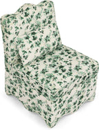Ball & Cast Flannel Upholstered Armless Chair, Classic American Style Flower Design Fabric Dining Chair, Comfy Farmhouse Accent Chair with Padded Seat and Backrest for Living Room Kitchen, Green