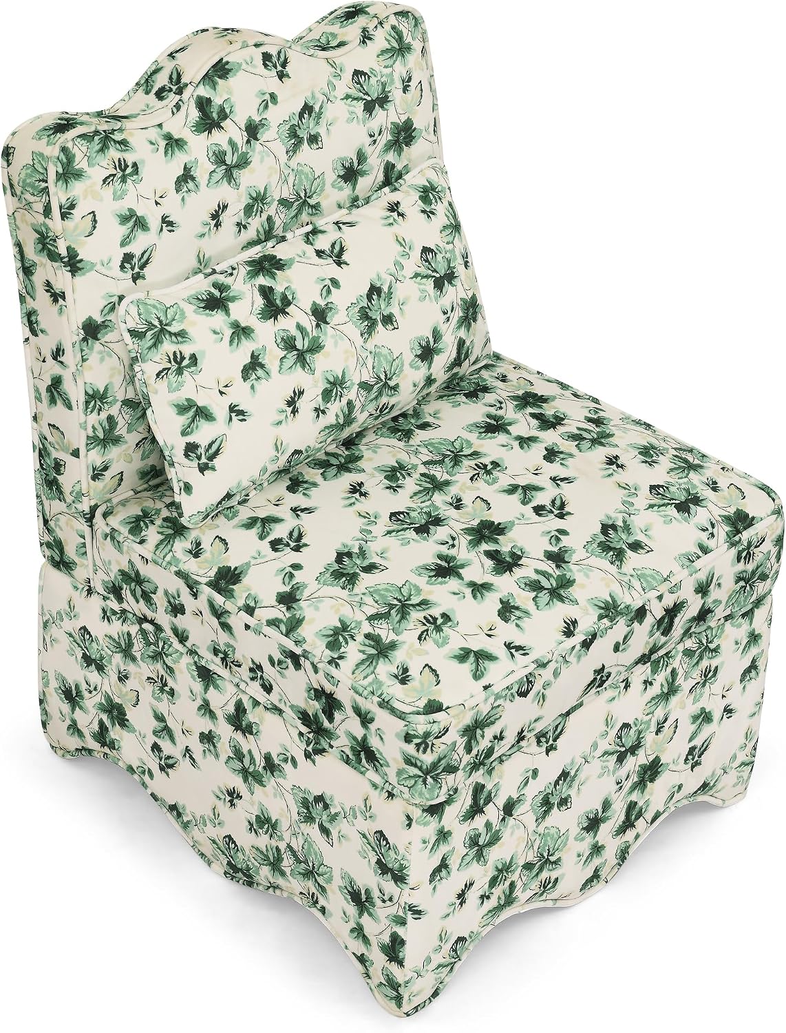 Ball & Cast Flannel Upholstered Armless Chair, Classic American Style Flower Design Fabric Dining Chair, Comfy Farmhouse Accent Chair with Padded Seat and Backrest for Living Room Kitchen, Green