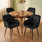 Modern Black Velvet Dining Chairs Set of 2, Upholstered Tufted Side Chairs with Arms, Black Metal Legs, Accent Arm Chairs for Kitchen, Dining Room, Living Room (Black)