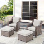 Outdoor Wicker Ottomans Rattan Footrests - Heavy Duty Outside Resin Rattan Lawn Footstools for Front Porch Balcony Backyard Yard Deck Apartment – Brown/Beige