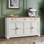 HLR Buffet Cabinet with Drawers,60” Large Sideboard Storage Cabinet with Shelves and Doors,Modern Farmhouse Wooden Coffee Bar Credenza for Dinning Room,Kitchen,Living Room,White