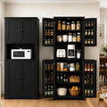 HLR 72" Kitchen Pantry Storage Cabinet with Open Countertop, Freestanding Larder Cupboard with Microwave Stand, Utility Laundry Room Storage Cabinet with Doors and Shelves for Dining Room, Living Room