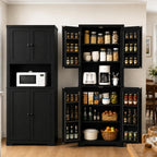 HLR 72" Kitchen Pantry Storage Cabinet with Open Countertop, Freestanding Larder Cupboard with Microwave Stand, Utility Laundry Room Storage Cabinet with Doors and Shelves for Dining Room, Living Room