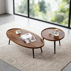 Nesting Coffee Table Set of 2-Mid Century Modern Guitar Pick Stacking Tables with Solid Wood Legs-Waterproof Circle Center Table for Living Room Bedroom Balcony