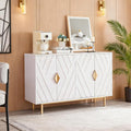 Sideboard Buffet Cabinets with Storage, Accent Storage Cabinets with Fluted Doors, Gold Metal Handle and Legs, Wood Console Table Credenza for Living Room, Entryway, White
