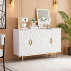 Sideboard Buffet Cabinets with Storage, Accent Storage Cabinets with Fluted Doors, Gold Metal Handle and Legs, Wood Console Table Credenza for Living Room, Entryway, White