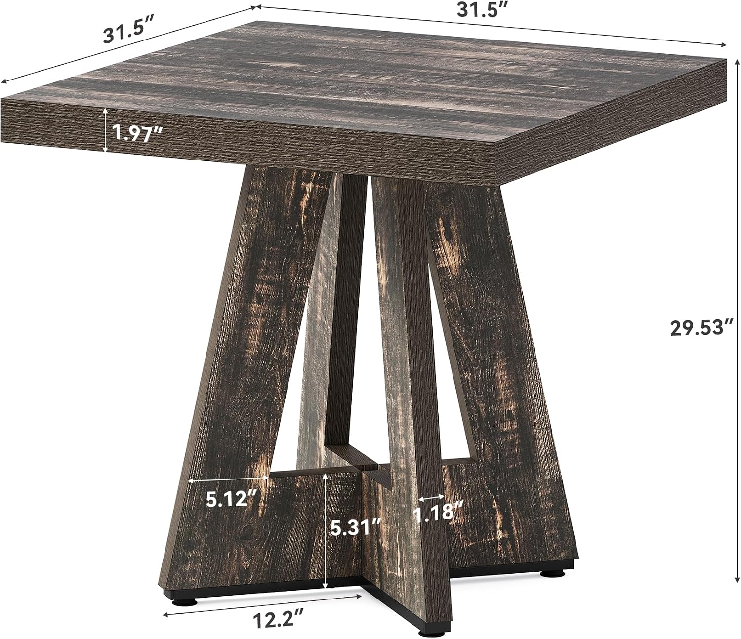 LITTLE TREE 31.5" Square Dining Table for 4, Small Space Kitchen Table with Pedestal Base, Farmhouse Wood Tables for Apartment, Dining Room & Living Room, Ideal for Cafe & Restaurant Use (Black Brown) | Pedestal Base, Farmhouse Wood Tables for Apartment