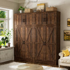 Unikito 71” Kitchen Pantry Storage Cabinet with Adjustable Shelves, 2 Pack | Large Farmhouse Storage Cupboard, Barn Doors, Sturdy and Deep, Versatile for Dinning Room, Living Room, Weathered Brown