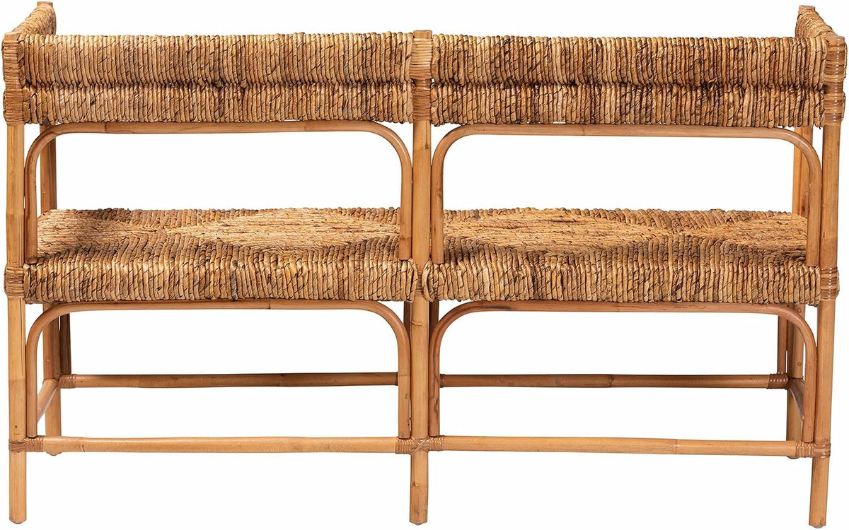 Bali & pari Adisa Natural Rattan Bench - Handcrafted Banquette with Woven Seagrass Seat and Open Back, Coastal Boho Accent Seating for Entryway, Dining or Living Room