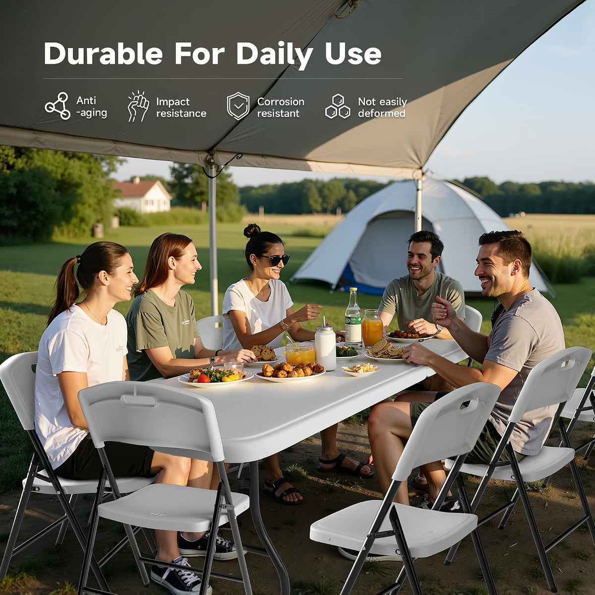8FT Folding Table Set with 10 Folding Chairs, Heavy Duty 660 lbs Table & 600 lbs Chairs, Portable Folding Furniture Bundle for Camping, Party, Indoor & Outdoor Use