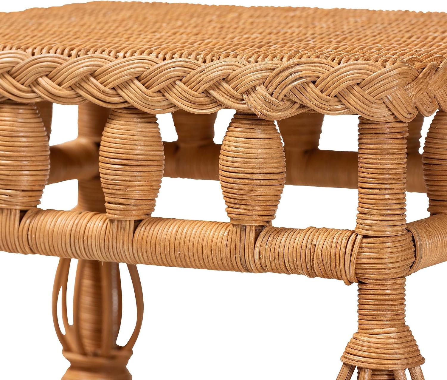 Bali & pari Dolby Natural Rattan End Table - Handwoven Wicker Side Table with Lower Shelf, Coastal Boho Style Accent Table for Living Room or Bedroom
