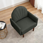Modern Upholstered Single Sofa Chair，PU Leather Armchair Vanity Chair Shell Back Accent Chair with High Resilience Foam Cushion, Spacious Seating Reading Chair for Living Room Bedroom (Sage Green)