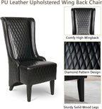Henf High Back Dining Chair Set of 2, Upholstered Wing Back Dining Chairs King Throne Royal Chair, Retro Accent Dinner Chairs for Dining Room, Dressing Room, Bedroom, Living Room, Black PU Leather
