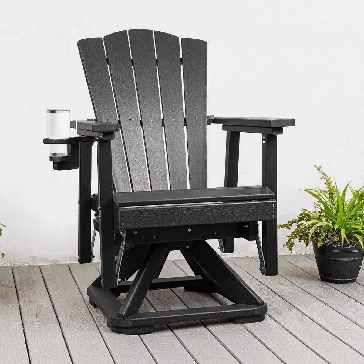 LETKIND Adirondack Swivel Glider Chair, Weather Resistant Adirondack Outdoor Rocking Chair, HDPE Glide for Outside, All-Weather Glider Chair for Porch, Balcony, Lawn, Black