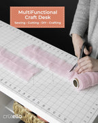 Crutello Sewing Table and Folding Craft Table with Storage for Adults - 46 inch Fold Out Grid Top Crafting Desk for Fabric Cutting, Quilting & Hobby