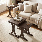 GIANTEX Nesting Coffee Table Set-of-3 - Stackable Rectangular Sofa End Side Table w/Solid Rubber Wood Legs, Vintage Farmhouse Night Stand for Bedroom Living Room Home Office Small Spaces