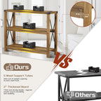 Entryway Table with Outlets and USB Ports, Console Table with 3-Tier Open Storage Shelves, Wooden Sofa Table with Metal X-Shaped Design for Living Room/Couch/Hallway/Foyer (Rustic Oak-s)