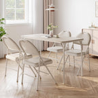 GAOMON Folding Table 4 Foot with Upholstered PU Leather Tabletop, Heavy Duty Metal Legs, Collapsible Design & Shelf Bracket, No Assembly Required, Indoor Outdoor Use, Beige