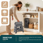VOUNOT® Folding Step Stool, Portable Stepping Stool with Carrying Handle, Anti-Slip Folding Stool for Bathroom, Garden, Camping, Home, 37 x 30 x 32.5 cm, Grey