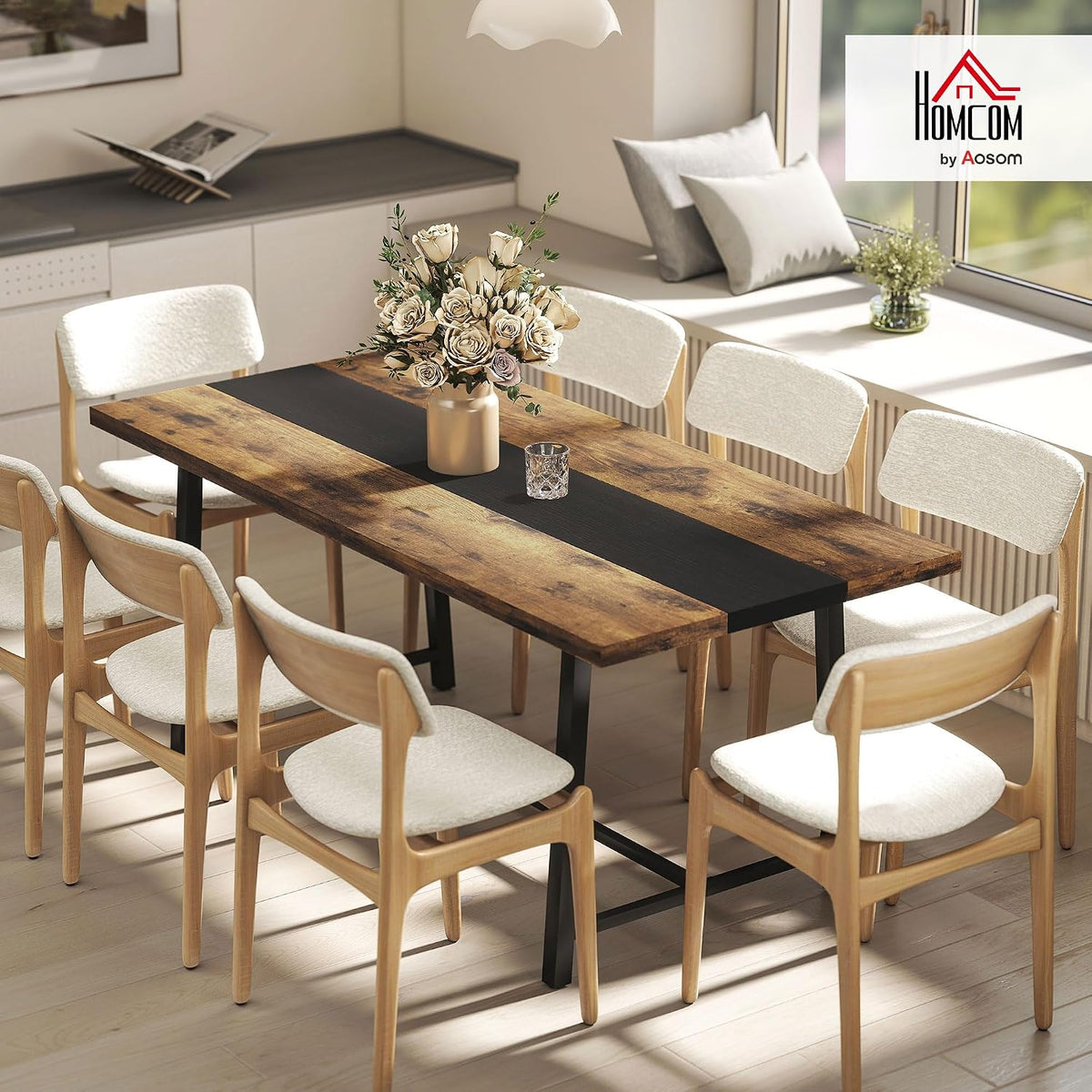 HOMCOM Industrial Dining Table for 8 People, 70.9" Long Rectangular Kitchen Table with Large Tabletop and Steel Legs for Dining Room, Rustic Brown