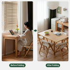 31"-47" Foldable Dining Table and Chairs Set for 4, Solid Wood Extendable Kitchen Table with Oak Wood Legs, Space-Saving Dinner Tables for Living Room, Kitchen(Original, 1table+4cushion chairs-YA)