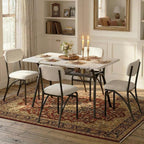 5-Piece Dining Table Set for 4, Modern Kitchen Table with 4 Boucle Chairs, Rectangular Dining Table with Storage Shelf & Marble Tabletop, Beige Home Dining Furniture for Small Space, Beige+White