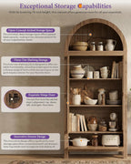 TYBOATLE 71'' Arched Pantry Cabinet with Glass Door for Kitchen Dining Room | Arch Storage Cabinet, Versatile Cupboard with Innovative Drawer and Anti-Tip Device, Kitchen Dining, Natural