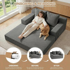 Loveseat Small Couch Bed, Futon Sleeper Sofa Bed,Convertible Pull Out Couch with 2 Pillows,Corduroy Folding Floor Couch for Living Room,No Assembly Required,Grey