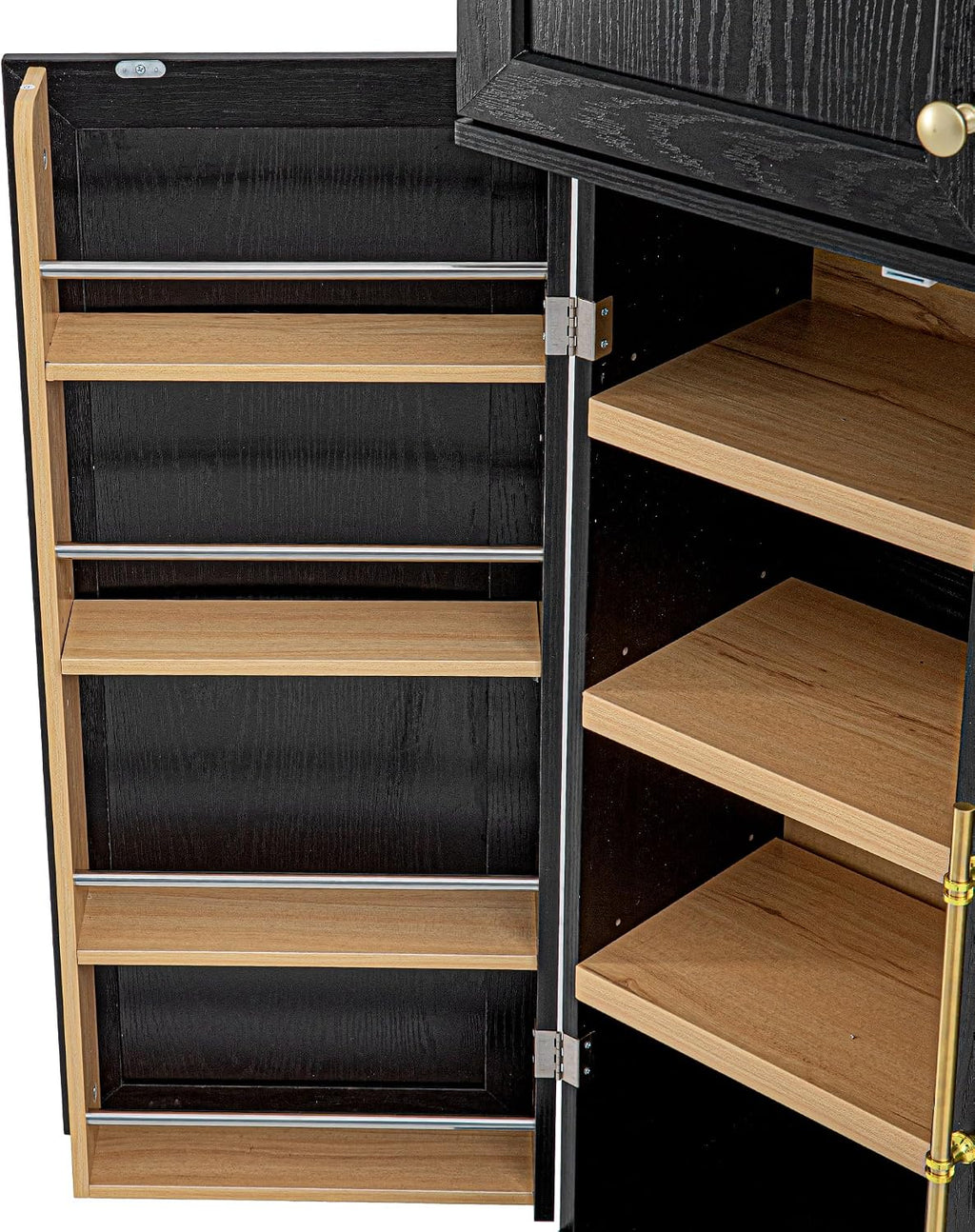78.2" Tall Farmhouse Kitchen Pantry Cabinet with 8 Door Shelves, Storage Cupboard with 3 Adjustable Shelves, 3 Large Drawers,for Dining & Bathroom (Ash Black-J)