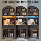 Arched Kitchen Pantry Storage Cabinet, Black Wooden Coffee Bar Cabinet with Drawers, Kitchen Hutch Dining Room Storage Cabinet with Charging Station and LED Light, Kitchen Hutch with Countertop