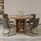 5-Piece Dining Set for Small Spaces 43.3" Round Table & 4 PU Leather Chairs, Modern Farmhouse with Storage Shelf, Apartment Kitchen Easy Assembly (Walnut Color Round Table + 4 U-Shaped Gray Chairs)