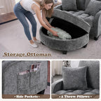 Oversized Chaise Lounge Chair Indoor with Ottoman, Chenille Tufted Comfy Loveseat Sofa Chair with Adjustable Backrest, Fluffy Recliner Sofa, Convertible Couch Sleeper Bed for Living Room(51"W, Grey)