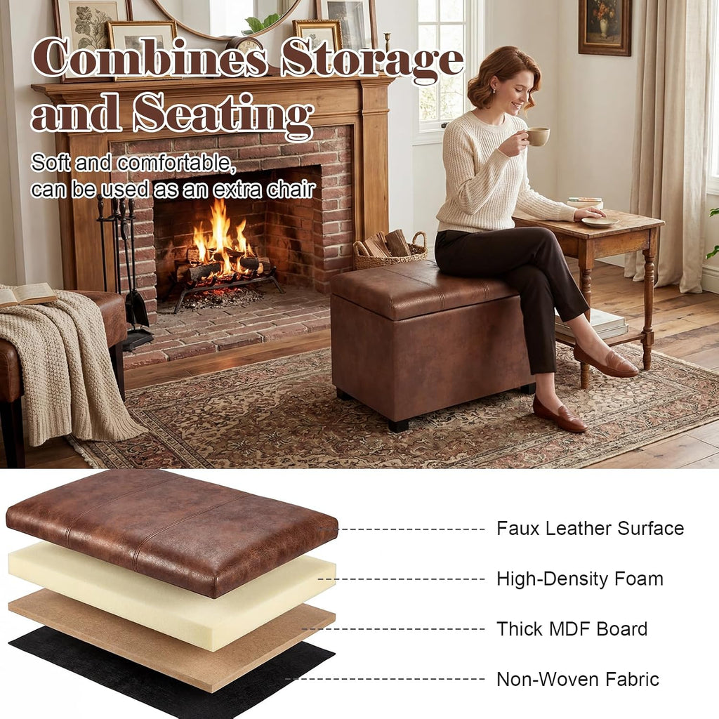 Joveco 24" Leather Storage Ottoman Bench, Rectangle Foot Rest Stool for Living Room, Bedroom, Entryway, Coffee